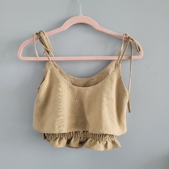 Olive Green Linen Crop Top in Size Small π« - Picture 4 of 4